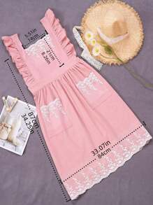 1 szt. haftowany fartuch z kwiatami, nowoczesny fartuch z falbanką z tkaniny do domu, kuchni, łazienki, domu, dostawców gospodarstwa domowego - Beżowy - Zobacz 2