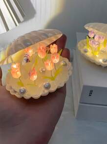 1个贝壳郁金香夜灯，内含20朵郁金香，手工DIY创意设计，电池供电，适用于客厅、卧室装饰、婚礼、桌面摆设、派对及节日装饰，精致的生日礼物 - 彩色 - 查看 6