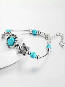 1pc Handmade Natural Turquoise Bracelet, Versatile Accessories Suitable For Girls, Party, Date, Everyday Wear