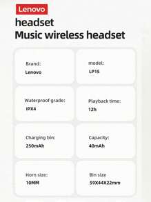 Lenovo Słuchawki Bluetooth  LP1S, ulepszona wersja, półdouszna jakość dźwięku HIFI, typ do biegania/sportu, bardzo długi czas czuwania, muzyka, mikrofon, inteligentna redukcja szumów, bezprzewodowe słuchawki douszne do smartfona i tabletu - Biały - Zobacz 8