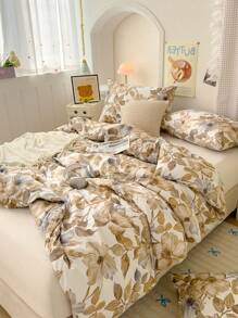柔软超细纤维花卉图案被套套装 - 最佳两件套/三件套床上用品套装 - 包括 1 个被套和 1/2 个枕套 - 价格实惠，品质优良，适用于单人床、双人床、加大双人床、标准双人床 - 米色 - 查看 7