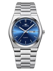 A Stylish, Fashionable, Casual, Business, Minimalist, High-End, Calendar, Stainless Steel Round Men's Watch.