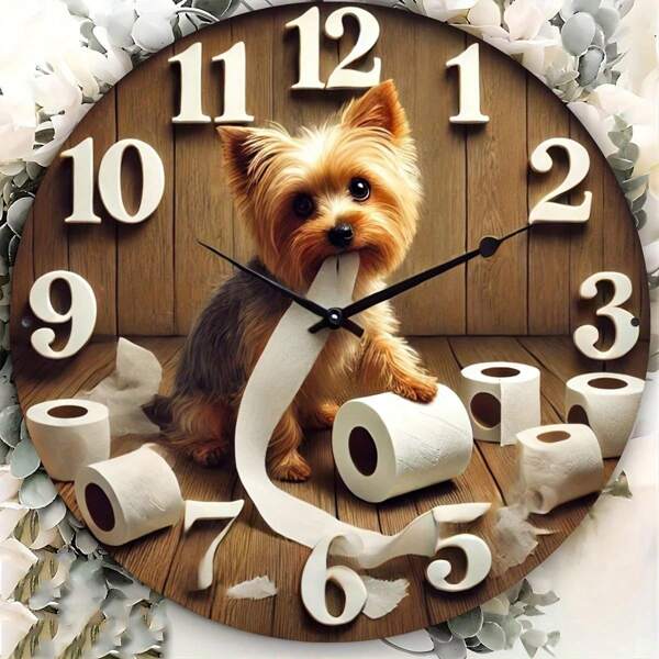 1pc Funny Yorkshire Terrier Round Metal Wall Sign, 20cm Diameter, Humorous Bathroom Decor, Multipurpose, Suitable For Home, Farm, Gym, Office, Party, Art And Crafts