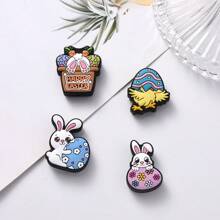 5pcs Easter Eggs Silicone Beads, DIY Jewelry Making Accessory, Cartoon Rabbit Pen, Keychain Spherical Silicone Beaded Charm