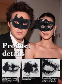 2pcs Elegant Textured Pattern Sexy Couple Mask Set, Suitable For Party, Masquerade Ball, Carnival Celebration, Year-Round Use - A - View 11