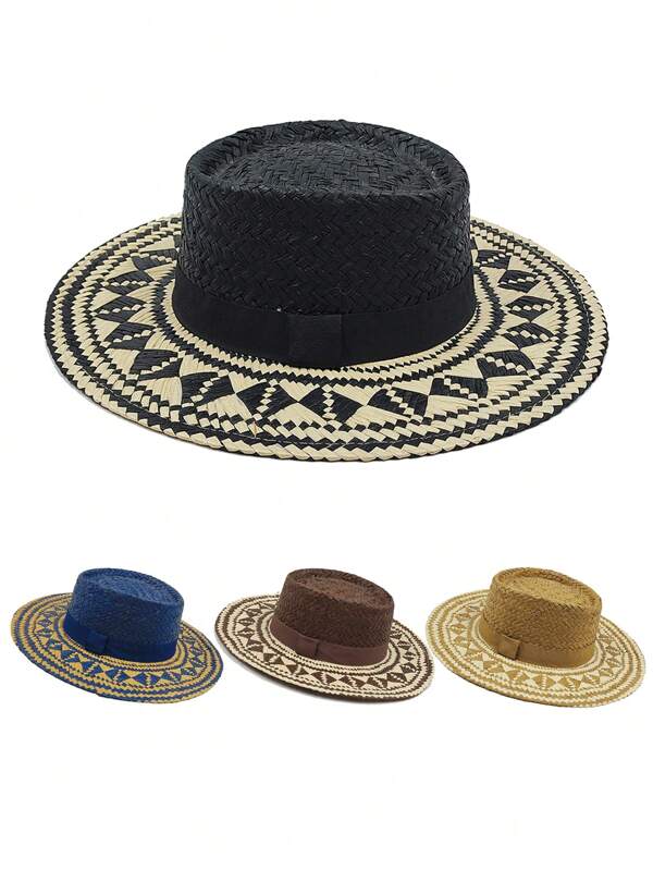 1pc Women Straw Sun Hat, Large Brim Handmade Woven Grass Cap, Suitable For Spring & Summer Outdoor, Beach Use
