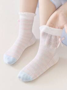 5 pares de calcetines para niños con diseños de corazón, moño y animales lindos, uso elegante y casual diario, calcetines de media caña suaves y cómodos de malla