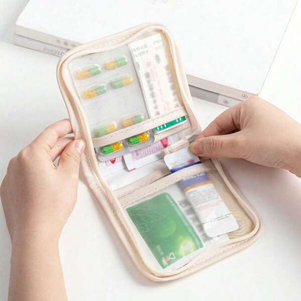 2025 Novo kit de primeiros socorros multifuncional estilo boêmio - adequado para viagens ao ar livre/dormitório/kit de primeiros socorros para carro, um kit de armazenamento de medicamentos compacto e portátil com 4 compartimentos e um kit médico (1 pacote e popular)