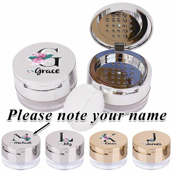 Caja personalizada con el nombre para borla de maquillaje de alta calidad con espejo, estuche acrílico para borla de polvo, con borla cosmética, gran herramienta de belleza para todas las edades, adecuada para rutinas de maquillaje diarias y uso amigable para viajar. Diseño a prueba de polvo, para vacaciones, playa, baño, colección de dormitorio, gran capacidad.