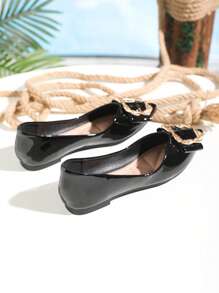 Pointed Toe Comfortable Soft Bottom Versatile Leather Flats For Teens & Young Girl - Black - View 5