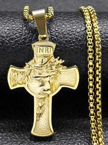Stainless Steel Cross Jesus Pendant Necklace For Men Gold Hip Hop Chain Cross Necklace Jewelry Accessory Gift