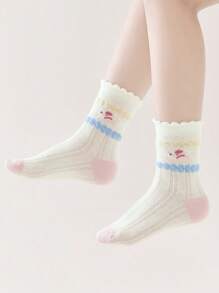 5 pares de calcetines para niños con diseños de corazón, moño y animales lindos, uso elegante y casual diario, calcetines de media caña suaves y cómodos de malla