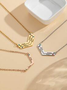 1Pc Engraved Name V Shaped Necklace With Birthstone,Personalized V Shaped Bar Pendant For Her,Engraved Stainless Steel Multiple Texts Family Name Necklace,Minimalist Birthstone Name Charm Necklace,Memorial Gift,Friendship Gift,Valentine'S Day Gift,Birthday Gift,Mother'S Day Gift