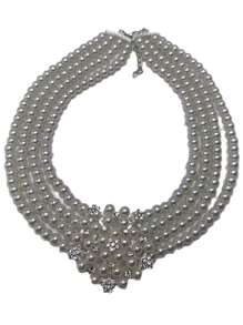 Fashionable Rhinestone Flower Pearl Necklace & Earrings Set