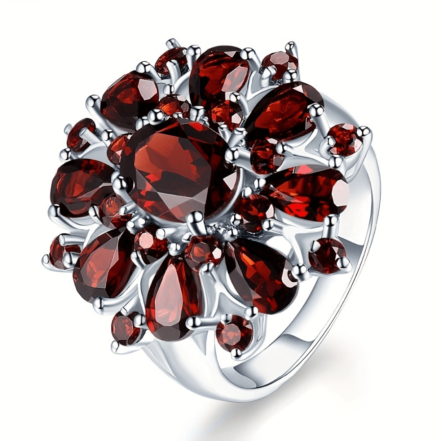 Fashionable And Luxurious Pomegranate Red Flower Shaped Ring For Women's Fashionable And Minimalist Elegant, Giving The Best High-End Jewelry To Couples And Girlfriends