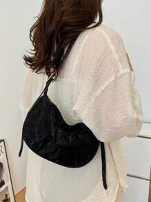 Women's Leather Dumpling Crossbody Bag, PU Leather Solid Color Saddle Bag With Adjustable Shoulder Strap For Daily Commute