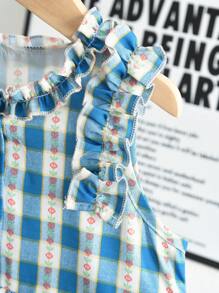 Young Girls Casual Plaid Sleeveless Dress Suitable For Summer