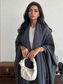 1 pieza Vestido musulmán casual y elegante para mujer, vestido musulmán con cárdigan de satén mate tipo murciélago, clásico y versátil