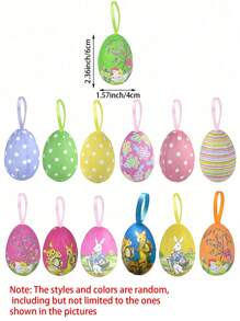 12 Stücke Oster-Hänge-Eier, bunte Oster-Hänge-Ei-Anhänger, Schaumstoff-Hasen-Malerei-Eier, Oster-Party-Deko für Zuhause, Oster-Baum-Ornamente (Zufälliger Stil und Farbe)