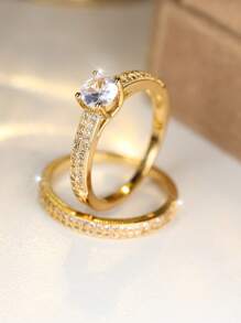 2 piezas Anillos de piedra oval de novia de lujo, juego de joyas de anillos de compromiso y boda de color negro dorado con circonita cúbica blanca (la caja de anillo es solo un accesorio para fotografía)