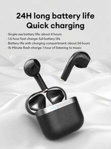 HYUNDAI 现代 HY-T02PRO 极简蓝牙耳机，高清立体声，超长电池寿命，IPX5 防水，低延迟音乐和游戏，麦克风，佩戴舒适，被动降噪，无线耳塞兼容智能手机和平板电脑 - 白色 - 查看 5