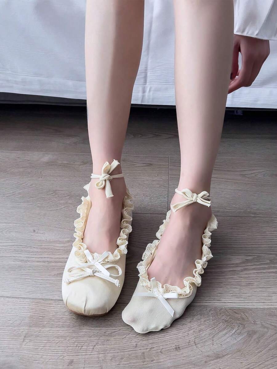 Yawlsow Damen Rüschensocken - Baumwolle Mit Spitze - Lolita Style Knöchelsocken