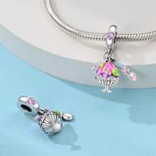 1pc Silver Plated Cake Afternoon Tea Pendant Candy Pendant Poached Egg Pendant French Fries Pendant Donut Pendant Coffee Pendant Suitable For Original 3mm Bracelets And Bangles DIY Beads Suitable For Ladies Birthday Fine Jewelry Gifts