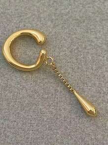 1PC Minimalist Fashion C-Shaped Metal Teardrop Tassel Ear Cuff Clip Earrings For Women Girls Fake Cartilage Non-Piercing Jewelry Gifts - 1pc Gold - View 5