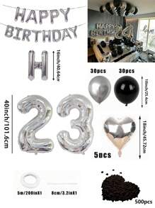580pcs Black & Silver Balloon Garland Birthday Set, 40" Oversized Foil Number Balloons, Black Rose Petals, Suitable For Men & Women 16th, 18th, 20th, 21st, 25th, 30th, 35th, 45th Birthday Party Decorations