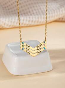 1Pc Engraved Name V Shaped Necklace With Birthstone,Personalized V Shaped Bar Pendant For Her,Engraved Stainless Steel Multiple Texts Family Name Necklace,Minimalist Birthstone Name Charm Necklace,Memorial Gift,Friendship Gift,Valentine'S Day Gift,Birthday Gift,Mother'S Day Gift