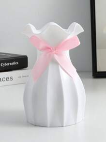 1pc Simple Creative Pineapple Plastic Vase Home Art Placement Vase Living Room Tea Table Desktop Ornament Vase Bow In Random Colors