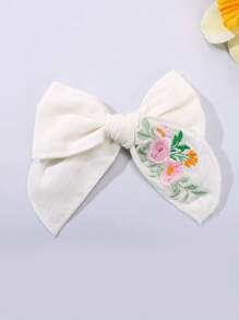 1pc Girls Back To School Flowers Hair Bow Clip Cute Girls Hairpin ,Exquisite Embroidery Flower Bow Hair Clip For Daily And School White Hair Bow Embroidery Alligator Clips For Girls - Multicolor - View 2