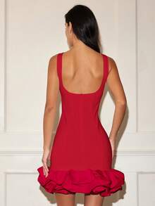 Women's Solid Color Sleeveless Short Dress, Romantic Casual Old Money Style Floral Bud Hem Backless Dress, Spring And Summer Vacation Outfits