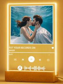 Luz de noche retroiluminada personalizada con foto y música, regalo personalizado para familia/amigo/novia/novio/mamá/papá, decoración del hogar, aniversario. 1 pieza multifuncional, ornamental, reutilizable, exquisita, elegante, linda, de alta calidad, personalizada, única, regalos ideales para el Día de San Valentín, decoración del Día de San Valentín, cumpleaños, graduación, multifuncional, de alta calidad, para aniversarios, para el Día de la Madre, para cumpleaños, para bodas, para inauguración de la casa, decoración del hogar, artesanías personalizadas, ambiente cálido, renovación otoñal del hogar, decoración navideña