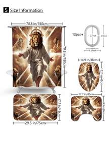 1 件/4 件豪华涤纶纤维浴室套装带浴帘和防滑地毯现代防水浴室装饰带马桶盖和 U 型垫快干面料适用于家庭公寓宿舍时尚季节性浴室配件带挂钩