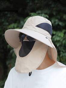 1 pieza Gorro protector de color liso de poliéster desmontable para cara y cuello, sombrero de cubo de verano con ala ancha para hombres