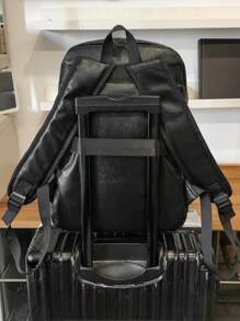 Large Capacity Backpack For Men, Business Commuter Laptop Bag, PU Leather College Student School Bag, Casual Travel Pack Office Bag