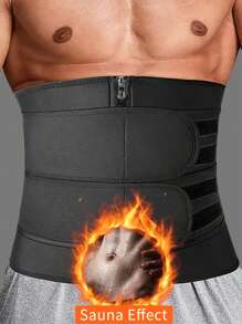 1pc Men's Sports Waist Trainer Belt, Neoprene Sweat Enhancing Body Shaper Corset, Zipper Closure, Fitness Waist Cincher