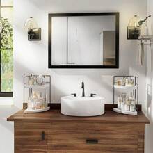 2 Pack Bathroom Counter Organizer,2 Tier Corner Bathroom Counter Organizer, Wooden Vanity Organizer For Bathroom Organizers And Skincare Cosmetics Dresser Storage