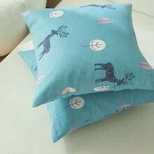 1pc Removable Zippered Thick Linen Cushion Cover, Sofa Pillow Sham - Elk Forest - View 2