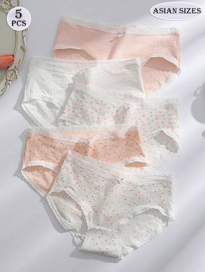 5pcsLadiesCottonPantiesLaceBeltFlowersFreshSweetBowCuteSweetVacationGirlsPantiesWhitePantiesPinkPantiesLadiesLingerie