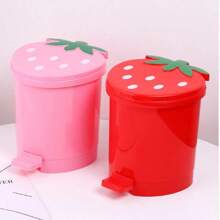Mini Strawberry Trash Can With Lid Cartoon Cute Tabletop Organzier Holder