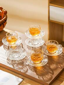 1 Set - Glass Coffee Cup & Saucer Set - Small Espresso Cups With Handles - Mini Glass Cups, Transparent Glass Coffee Cup Set - 6 Cups + 6 Saucers - Gift For Coffee Lovers - Multicolor - View 12