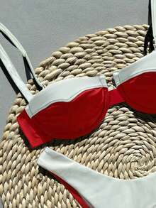 Bikinx Women's Underwire Contrast Color Stitching Elegant Bikini For Beach Vacation - Red - View 4