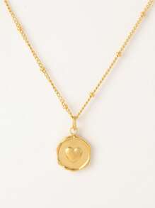 1 件装不锈钢金色串珠细链心形吊坠项链女士 - 金黃色 - 查看 11