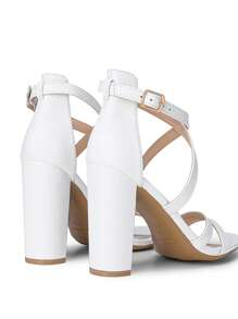 Women Multi Strap Chunky Heeled Sandals Soft Comfort Block Heeled Sandals For Prom Dancing Wedding - White - View 4