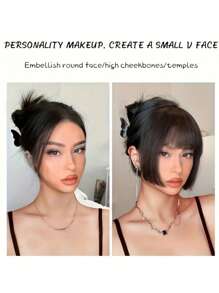 1 pieza Flequillo postizo, flequillo con corte de princesa, accesorio de belleza de cabello sintético en una sola pieza para sienes, estilo bohemio elegante para mujeres