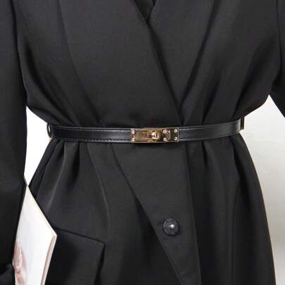 1 Stück Damen verstellbarer schlanker Taillengürtel, einfarbiger Metalschnallentaillengürtel für Kleider, Jeans, Taillenshaper, elastisch dehnbarer Punk-Stil dekorativer breiter Taillengürtel, Steckschnallenverschluss, Stoff & PU-Leder, Sommer, Schule