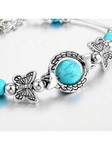 1pc Handmade Natural Turquoise Bracelet, Versatile Accessories Suitable For Girls, Party, Date, Everyday Wear