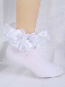 1 Pair Baby/Girl's Cotton Breathable Lace Frilly Ruffled Princess Dance Socks - White - View 3